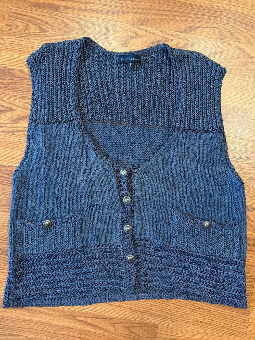 Vintage Dalya Collection Blue Knit Button Front Sweater Vest